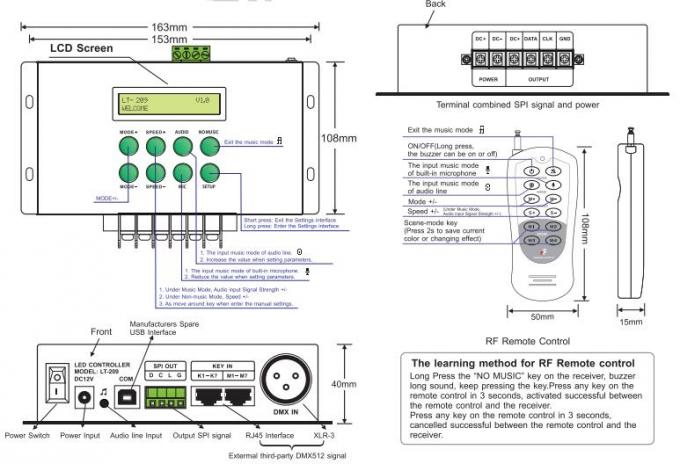 Bộ điều khiển LED điểm ảnh kỹ thuật số LED Bộ điều khiển DMX Âm nhạc Hỗ trợ chế độ ma trận / tuyến tính 0